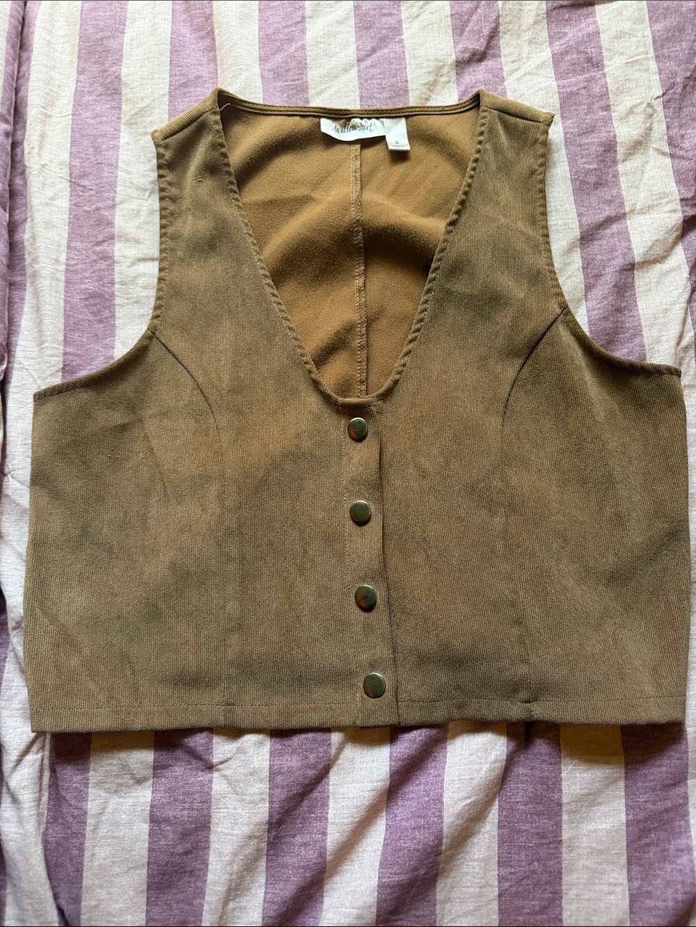 Brown Suede-Look Snap Front Crop Vest